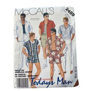 80s McCalls 2489 Mens Sewing Pattern Size Small Shirt Pants Shorts Swimsuit CUT